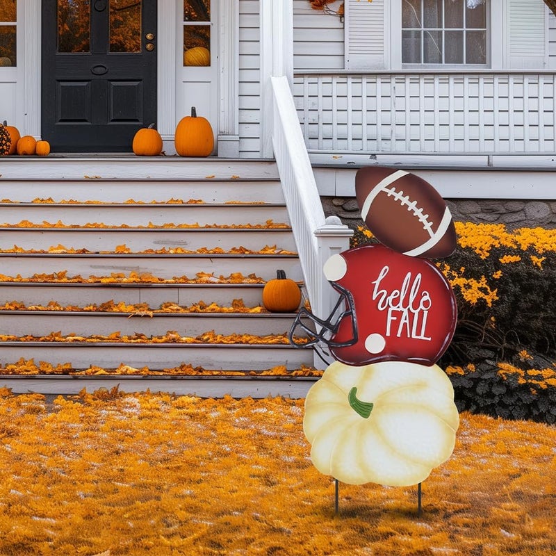 hogardeck Fall Decorations for Home Outdoor, 32" Decorative Garden Stakes with 3 Stacked Pumpkin Football Helmet for Fall Decor, Metal Yard Signs for Garden Home Lawn Patio Thanksgiving Decorations - Image 2